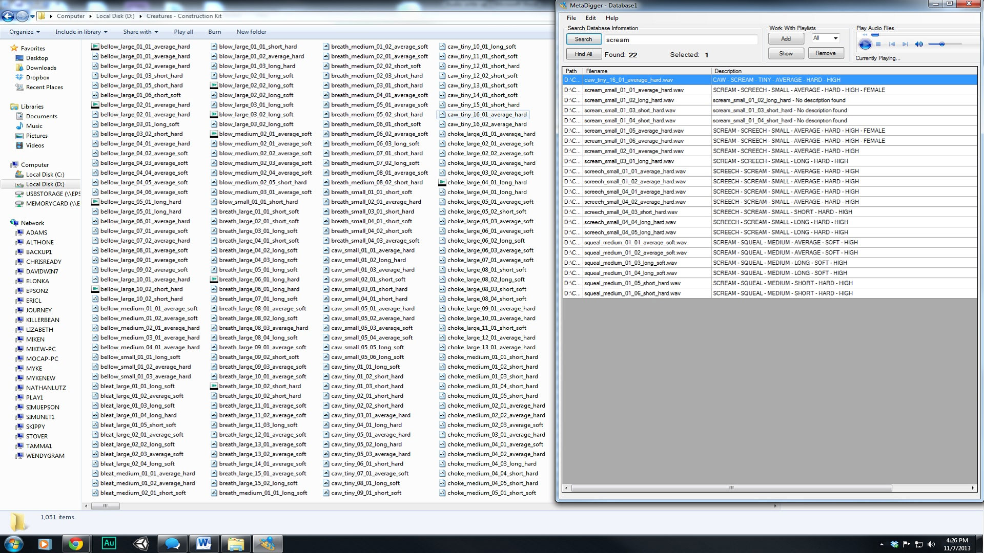 searching through the sound library